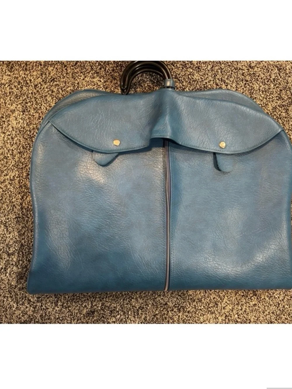 Vintage Vinyl Faux Leather Folding Garment Bag BLUE